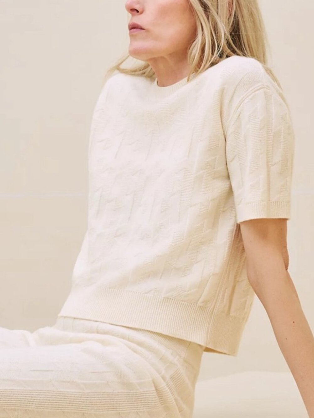 NEW Hermes “H" short-sleeve sweater wool sweater top Sz 42 ivory US size 10